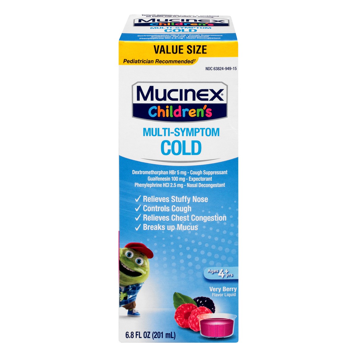 slide 1 of 9, Mucinex Children's MultiSymptom Cold Cough Suppressant Very Berry Liquid Age 4+, 6.8 fl oz