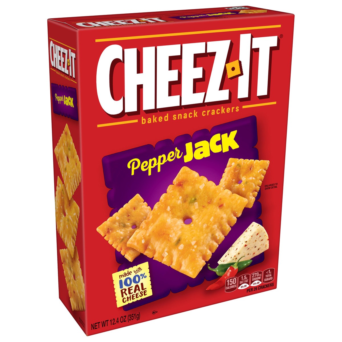 slide 2 of 8, Cheez-It Cheese Crackers, Baked Snack Crackers, Office and Kids Snacks, Pepper Jack, 12.4oz Box, 1 Box, 12.4 oz