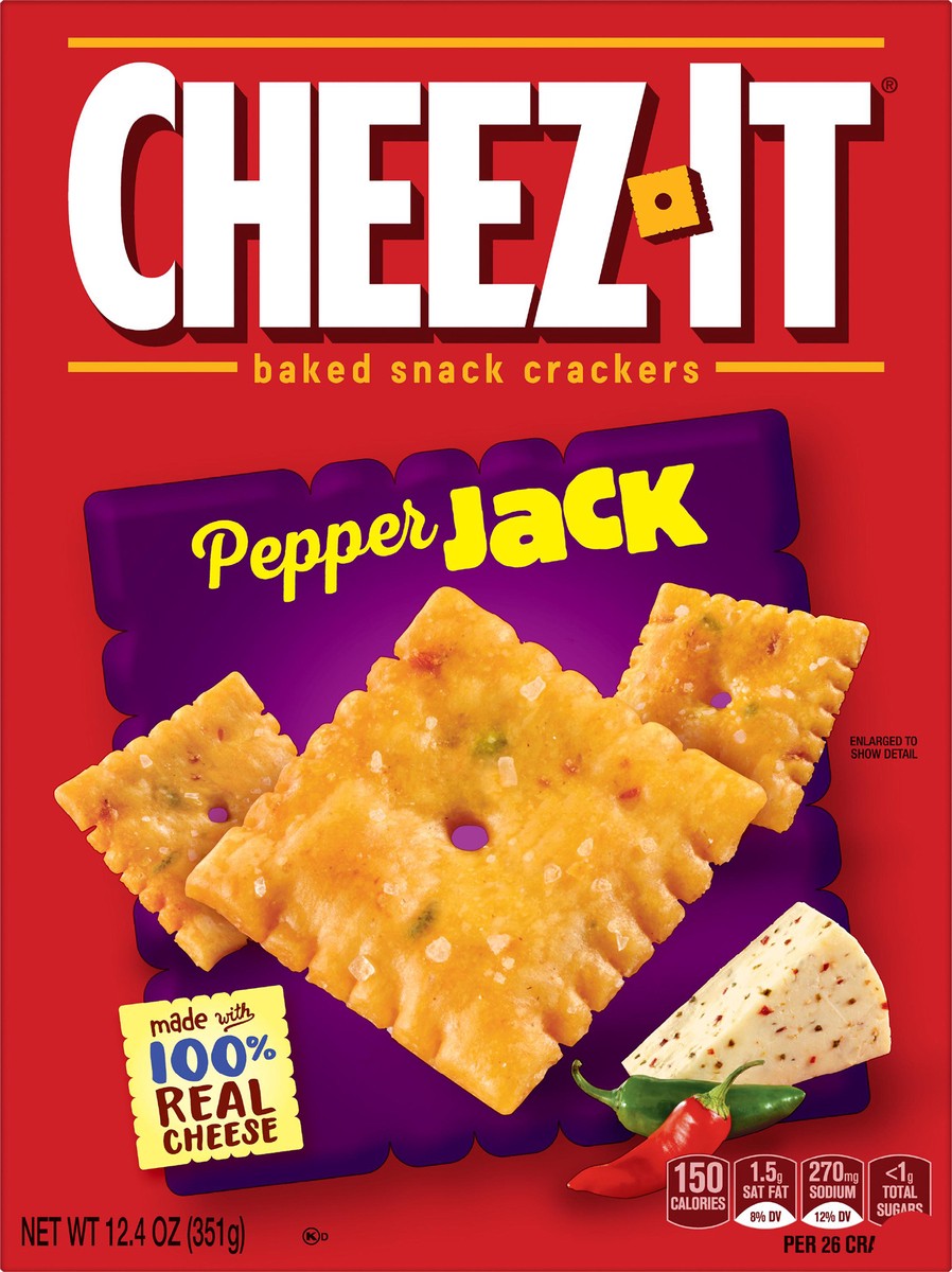 slide 8 of 8, Cheez-It Cheese Crackers, Baked Snack Crackers, Office and Kids Snacks, Pepper Jack, 12.4oz Box, 1 Box, 12.4 oz