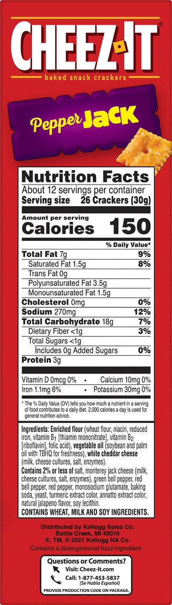 slide 5 of 8, Cheez-It Cheese Crackers, Baked Snack Crackers, Office and Kids Snacks, Pepper Jack, 12.4oz Box, 1 Box, 12.4 oz