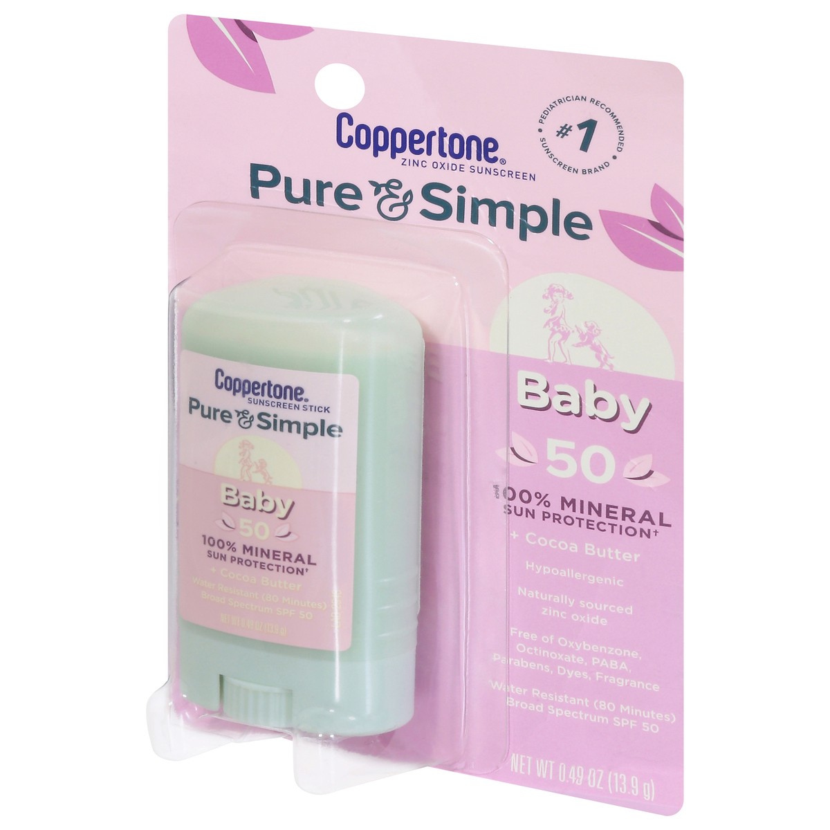 slide 6 of 13, Coppertone Pure & Simple Broad Spectrum SPF 50 Baby Sunscreen Stick 0.49 oz, 0.49 oz