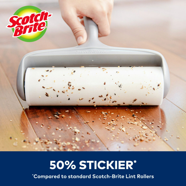 slide 12 of 29, Scotch-Brite 50% Stickier Large Surface Lint Roller Refill, 8 in x 31.4 ft