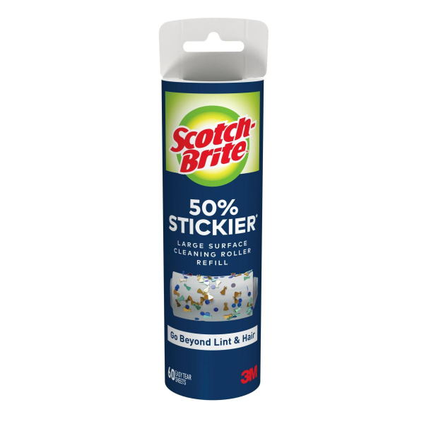 slide 20 of 29, Scotch-Brite 50% Stickier Large Surface Lint Roller Refill, 8 in x 31.4 ft