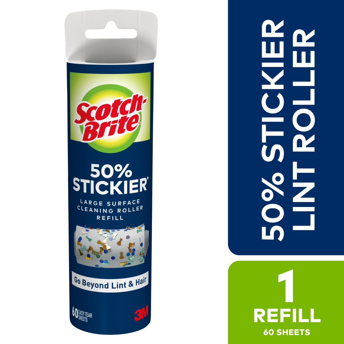 slide 1 of 29, Scotch-Brite 50% Stickier Large Surface Lint Roller Refill, 8 in x 31.4 ft