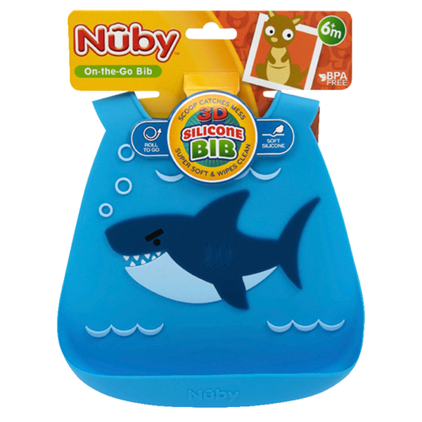 slide 1 of 1, Nuby On-the-Go 3-D Silicone Feeding Bib, Monkey, One Size