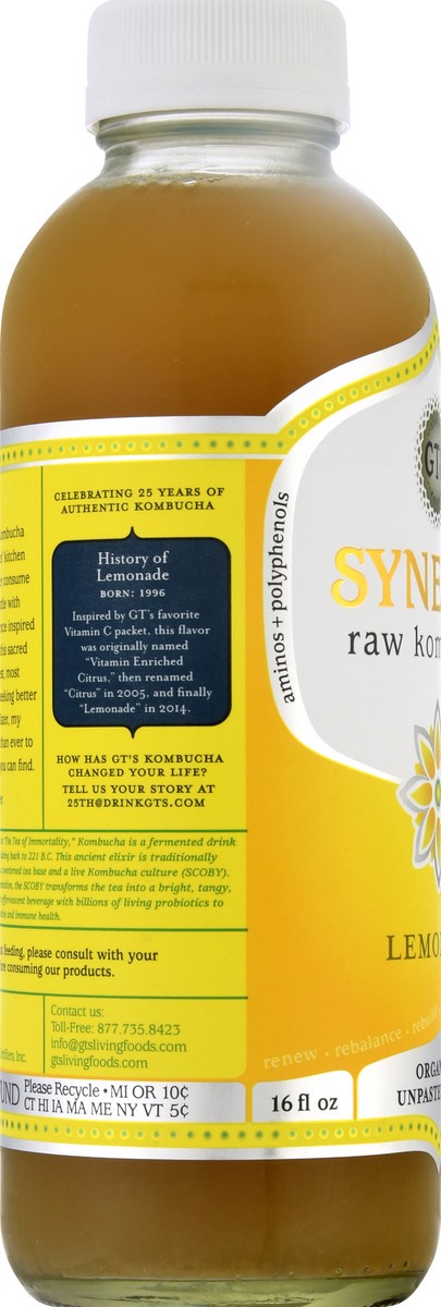 slide 13 of 13, GT's Synergy Lemonade Raw Kombucha - 16 fl oz, 16 fl oz