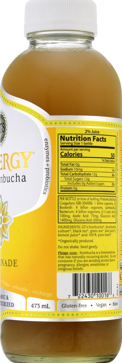 slide 5 of 13, GT's Synergy Lemonade Raw Kombucha - 16 fl oz, 16 fl oz