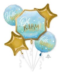 Helium Balloon Bouquet, Blue Baby Boy, 5 Count
