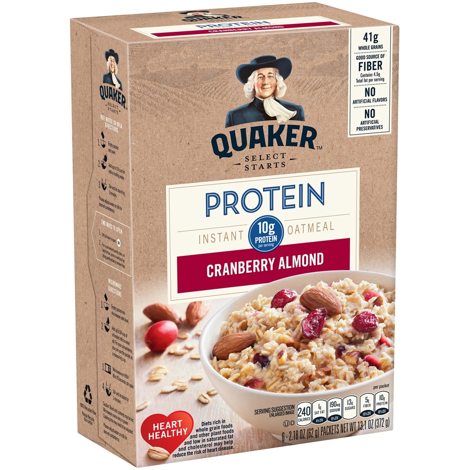 slide 3 of 5, Quaker Protein Cranberry Almond Instant Oatmeal, 6 ct; 2.18 oz
