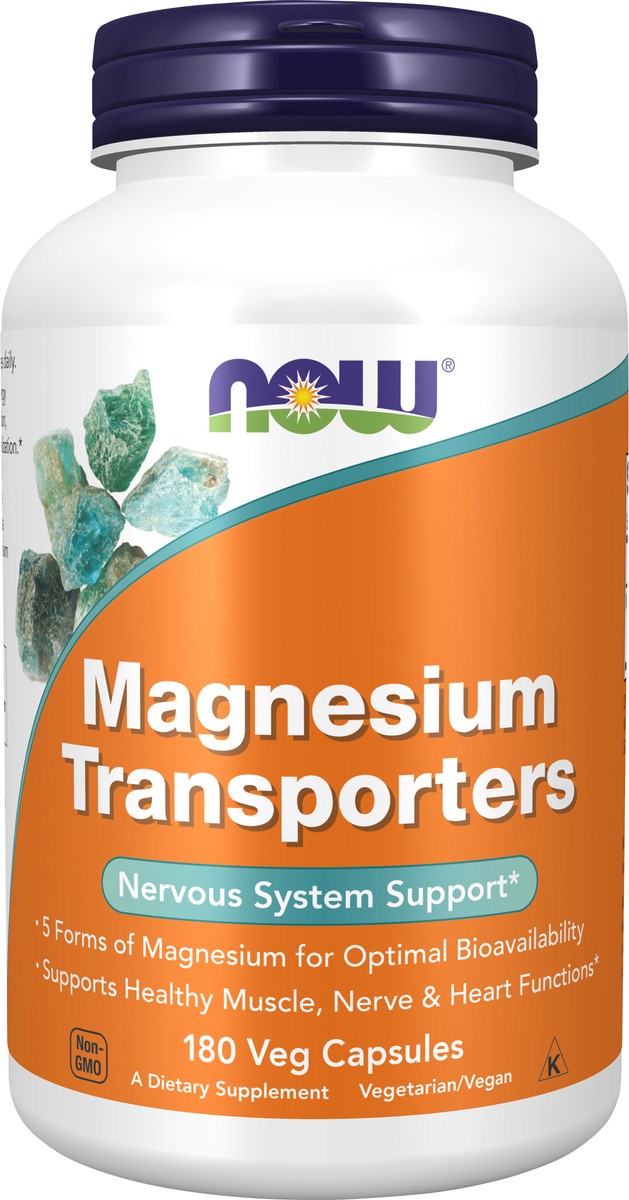 slide 2 of 8, NOW Magnesium Transporters - 180 Veg Capsules, 180 ct