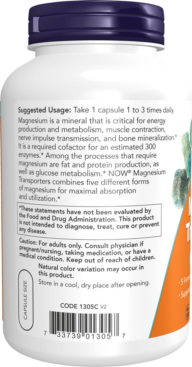 slide 5 of 8, NOW Magnesium Transporters - 180 Veg Capsules, 180 ct