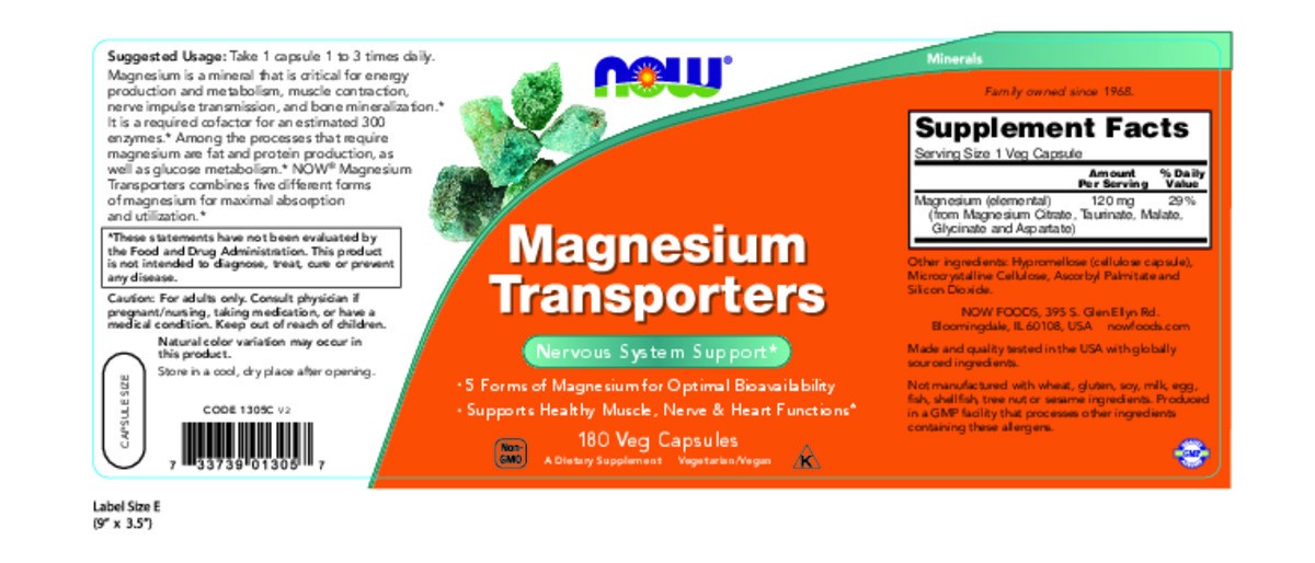 slide 6 of 8, NOW Magnesium Transporters - 180 Veg Capsules, 180 ct