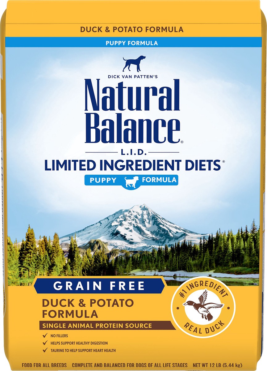 slide 3 of 7, Natural Balance L.I.D. Limited Ingredient Diets Duck & Potato Puppy Formula Dry Dog Food, 12 Pounds, 1 ct