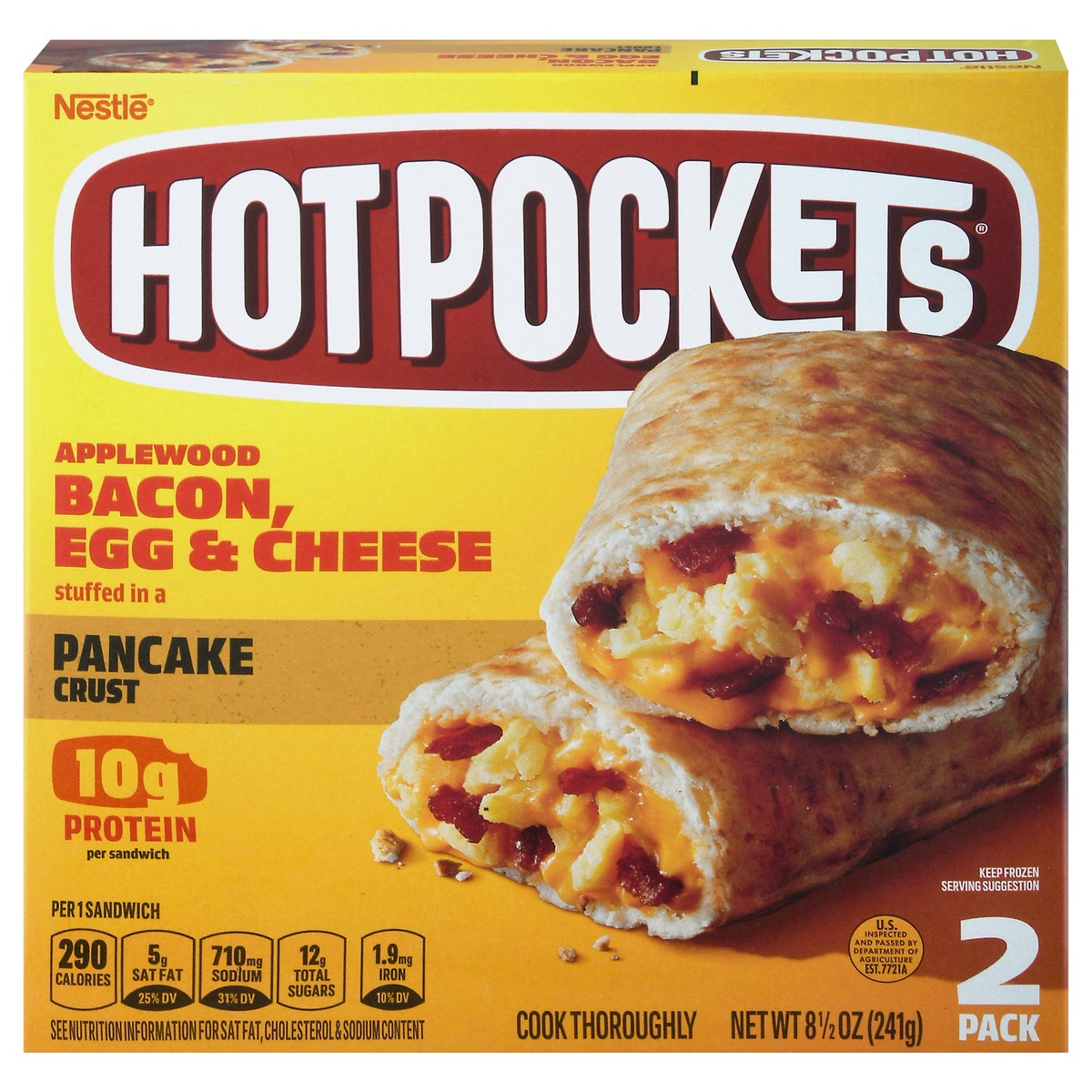 slide 1 of 9, Hot Pockets Frozen Snack Frozen Snack Bacon, Egg and Cheese Pancake Crust Sandwich, 8.5 oz