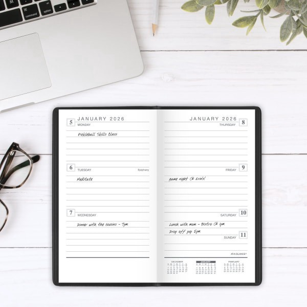 slide 10 of 10, AT-A-GLANCE® Designer Cover 2026 Weekly Planner, Black, Pocket, 3 1/4"" x 5 3/4"", 1 ct