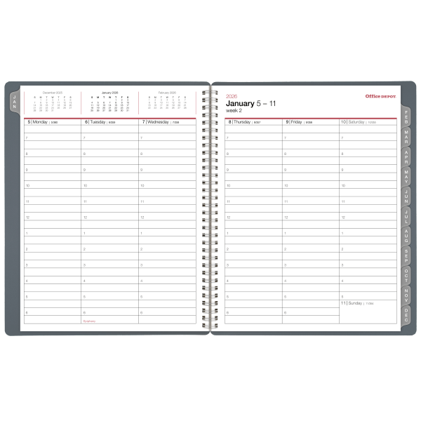 slide 6 of 6, Office Depot Brand Weekly Monthly Planner, 8 1/2"" x 11"", Silver, January 2026 to December 2026, OD71183026, 1 ct
