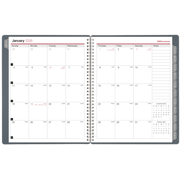 slide 5 of 6, Office Depot Brand Weekly Monthly Planner, 8 1/2"" x 11"", Silver, January 2026 to December 2026, OD71183026, 1 ct
