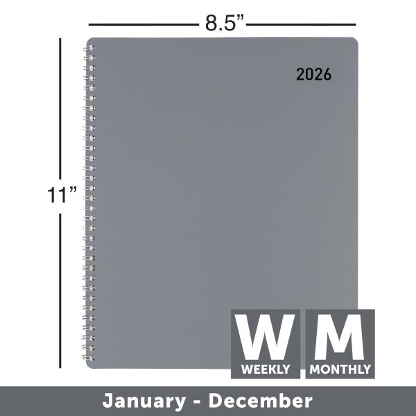 slide 2 of 6, Office Depot Brand Weekly Monthly Planner, 8 1/2"" x 11"", Silver, January 2026 to December 2026, OD71183026, 1 ct