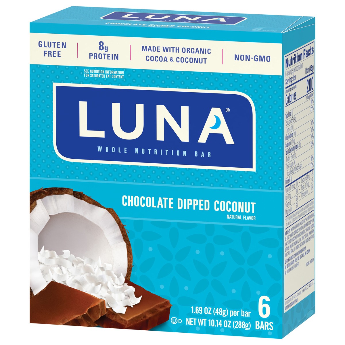 slide 2 of 9, LUNA Bar - Chocolate Dipped Coconut Flavor - Gluten-Free - Non-GMO - 7-9g Protein - Made with Organic Oats - Low Glycemic - Whole Nutrition Snack Bars - 1.69 oz. (6 Pack), 10.14 oz