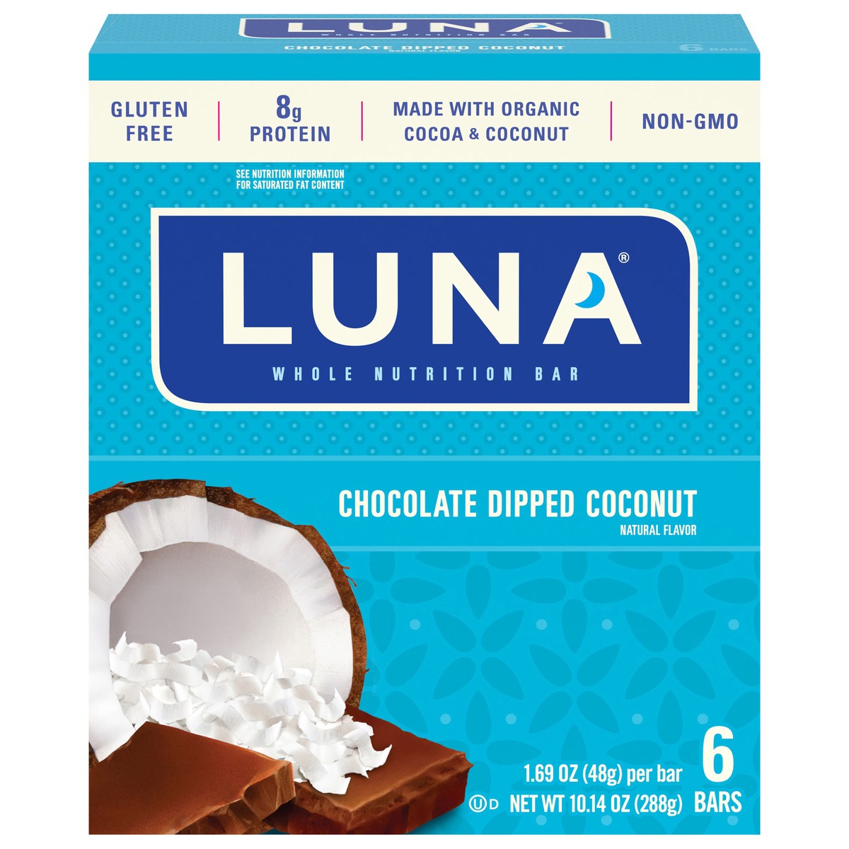 slide 1 of 9, LUNA Bar - Chocolate Dipped Coconut Flavor - Snack Bars - Non-GMO - Gluten-Free Protein Bars - Made with Organic Oats (6 Pack), 6 ct