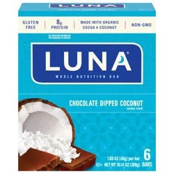 LUNA Bar - Chocolate Dipped Coconut Flavor - Snack Bars - Non-GMO - Gluten-Free Protein Bars - Made with Organic Oats (6 Pack)