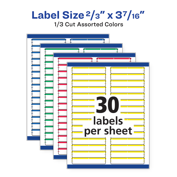 slide 5 of 8, Avery Laser/Inkjet Permanent Adhesive File Folder Labels - Assorted (750 Per Pack), 750 ct; 2/3 in x 3 7/16 in