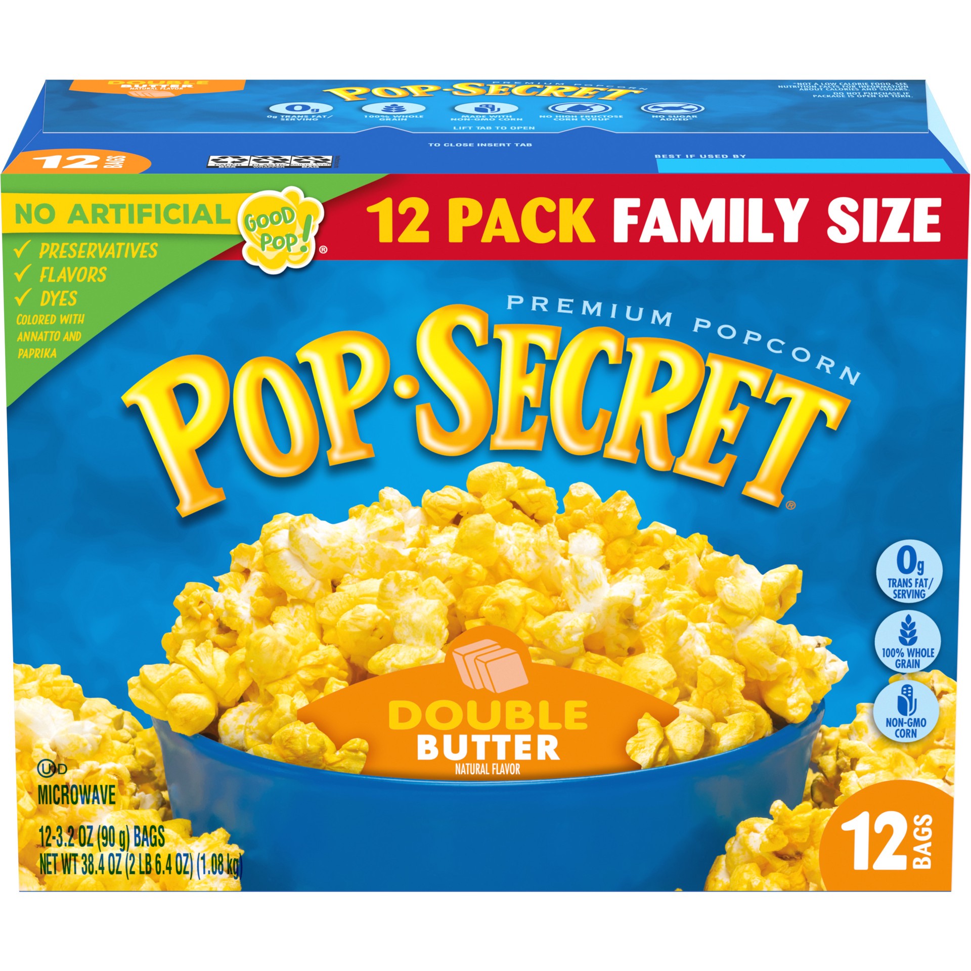 slide 1 of 6, Pop-Secret Popcorn, Double Butter Microwave Popcorn, 3.2 Oz Sharing Bags, 12 Ct, 38.4 oz