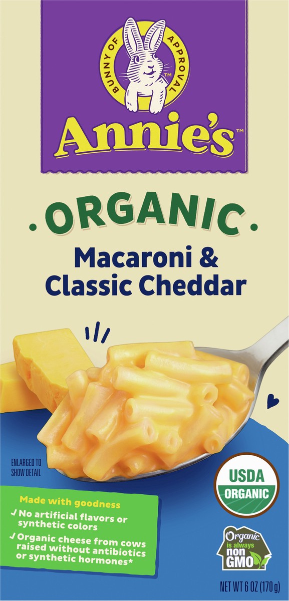 slide 6 of 13, Annie's Annie''s Macaroni Classic Cheddar Organic Mac and Cheese Dinner with Organic Pasta, 6 OZ, 6 oz