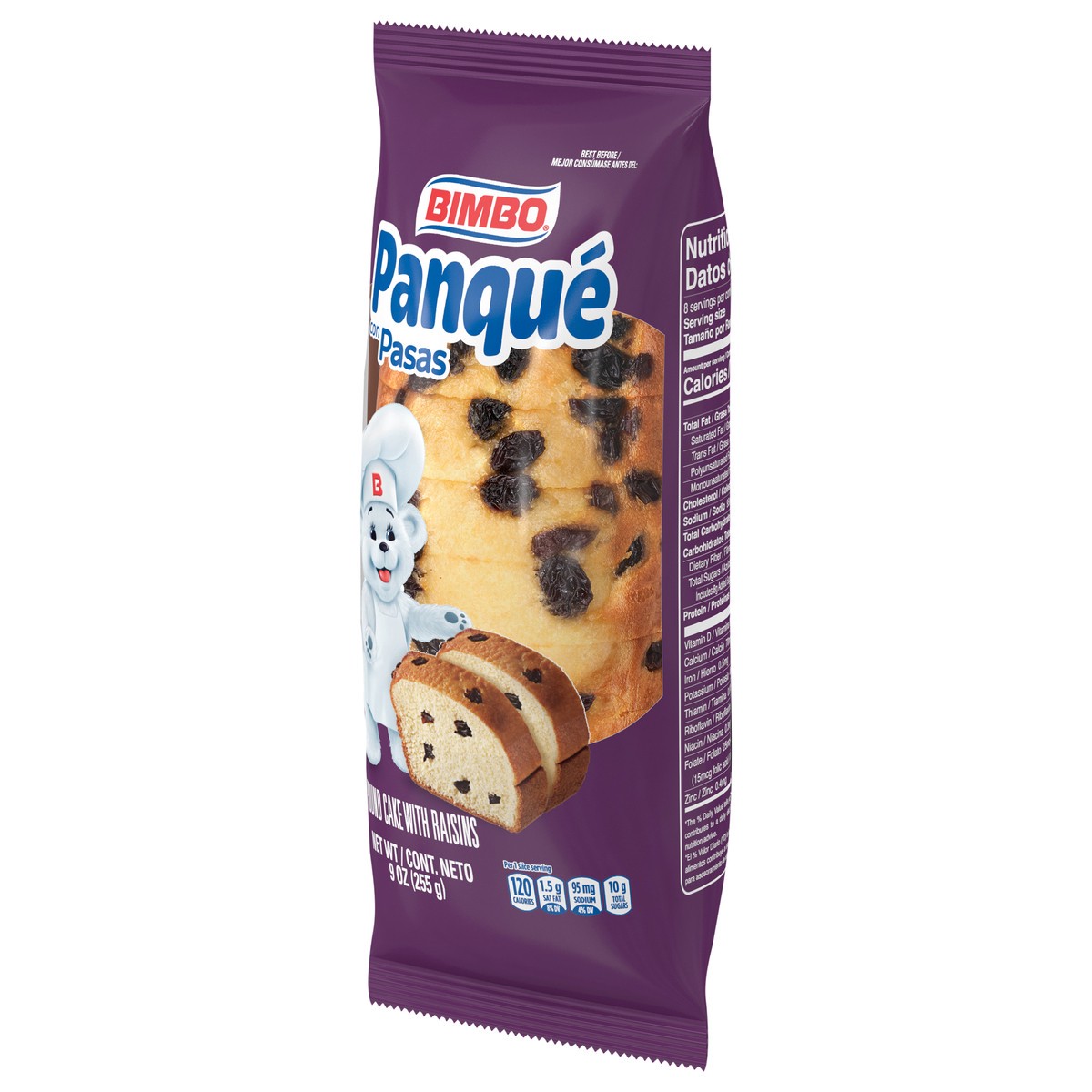 slide 6 of 9, Bimbo Panqué con Pasas Plain Pound Cake with Raisins, 9.88 oz, 8.81 oz