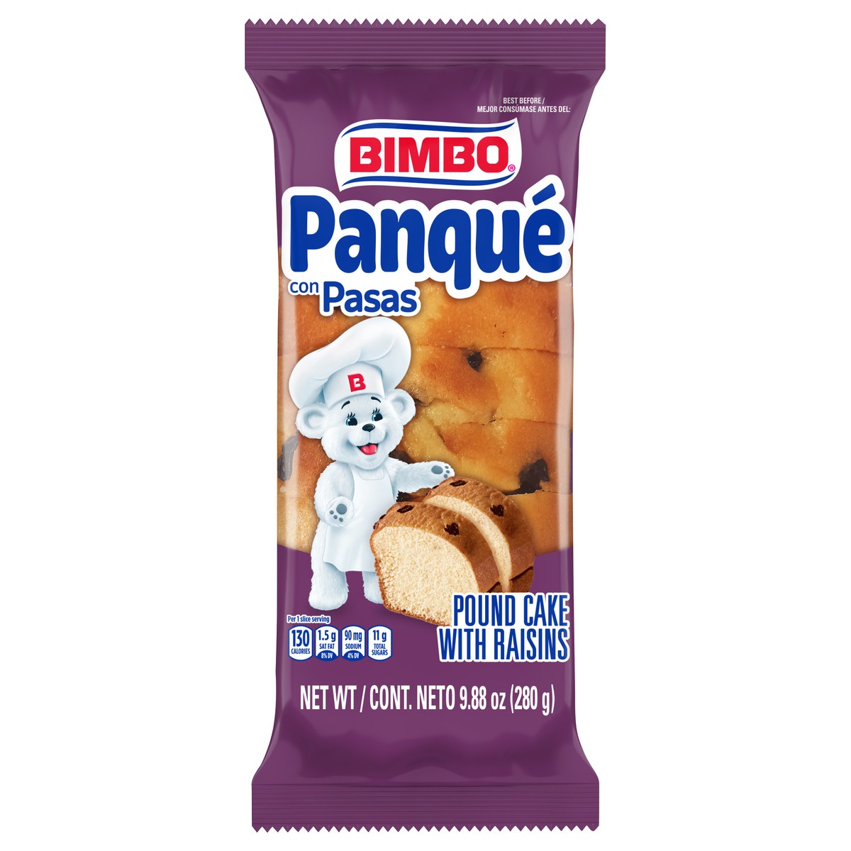 slide 1 of 9, Bimbo Panqué con Pasas Plain Pound Cake with Raisins, 9.88 oz, 8.81 oz