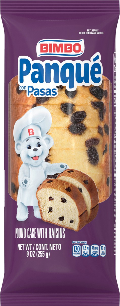 slide 4 of 9, Bimbo Panqué con Pasas Plain Pound Cake with Raisins, 9.88 oz, 8.81 oz