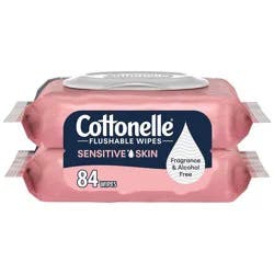 Cottonelle Fragrance Free Flushable Wet Wipes, Adult Wet Wipes, 2 Flip-Top Packs, 42 Wipes Per Pack
