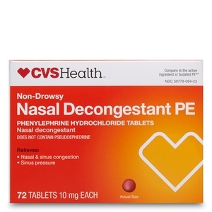 slide 1 of 1, CVS Health Non-Drowsy Nasal Decongestant Pe Phenylephrine Hydrochloride Tablets, 72 ct