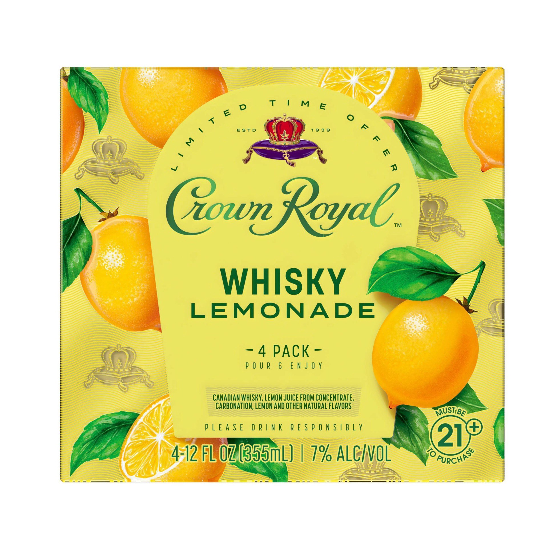 slide 1 of 4, Crown Royal Whisky Lemonade Canadian Whisky Cocktail, 1420 ml