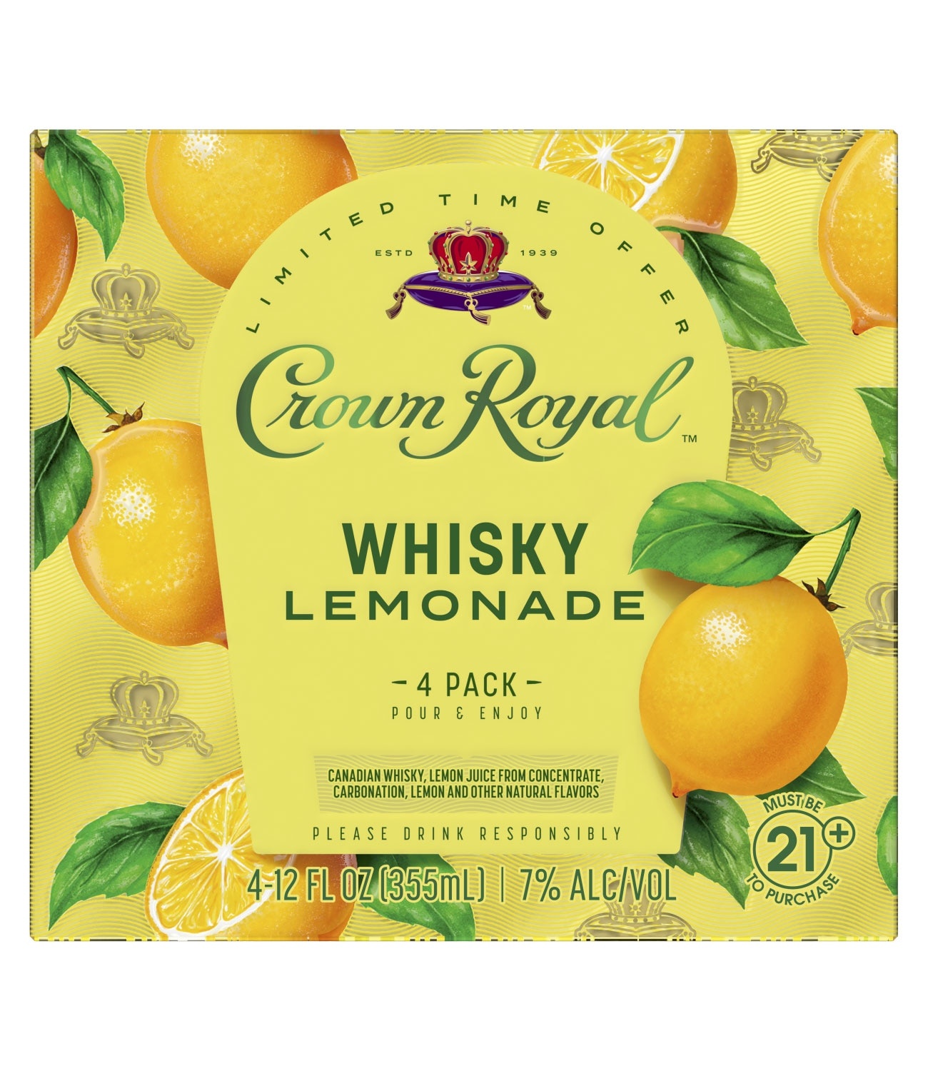slide 1 of 1, Crown Royal Lemon Whiskey Lemonade, 4 ct