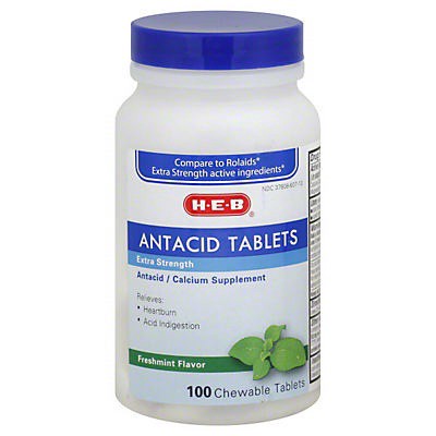 slide 1 of 1, H-E-B Extra Strength Freshmint Flavor Antacid Chewable Tablets, 100 ct