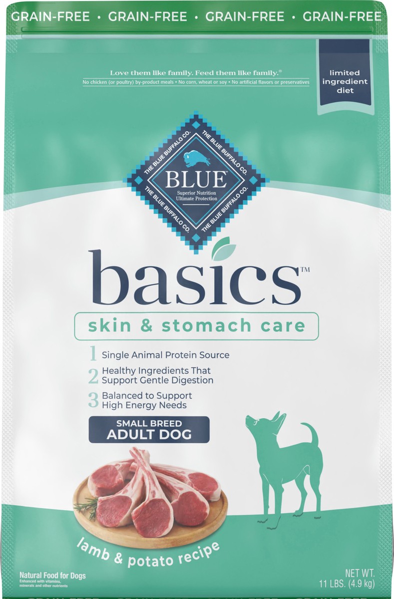 slide 1 of 9, Blue Buffalo Basics Limited Ingredient Diet, Grain Free Natural Adult Small Breed Dry Dog Food, 11 lb