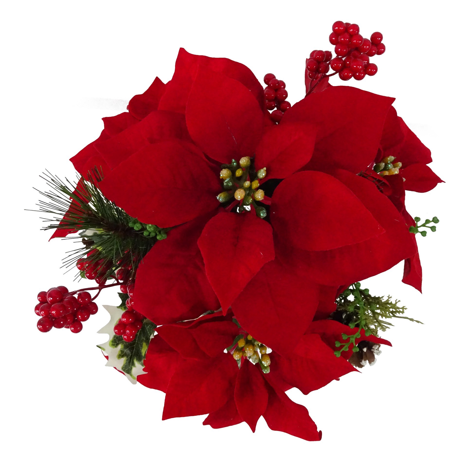 slide 3 of 3, 17" Red Poinsettia, Berry & Pinecone Deluxe Bush By Ashland, 11 in x 11 in x 17 in