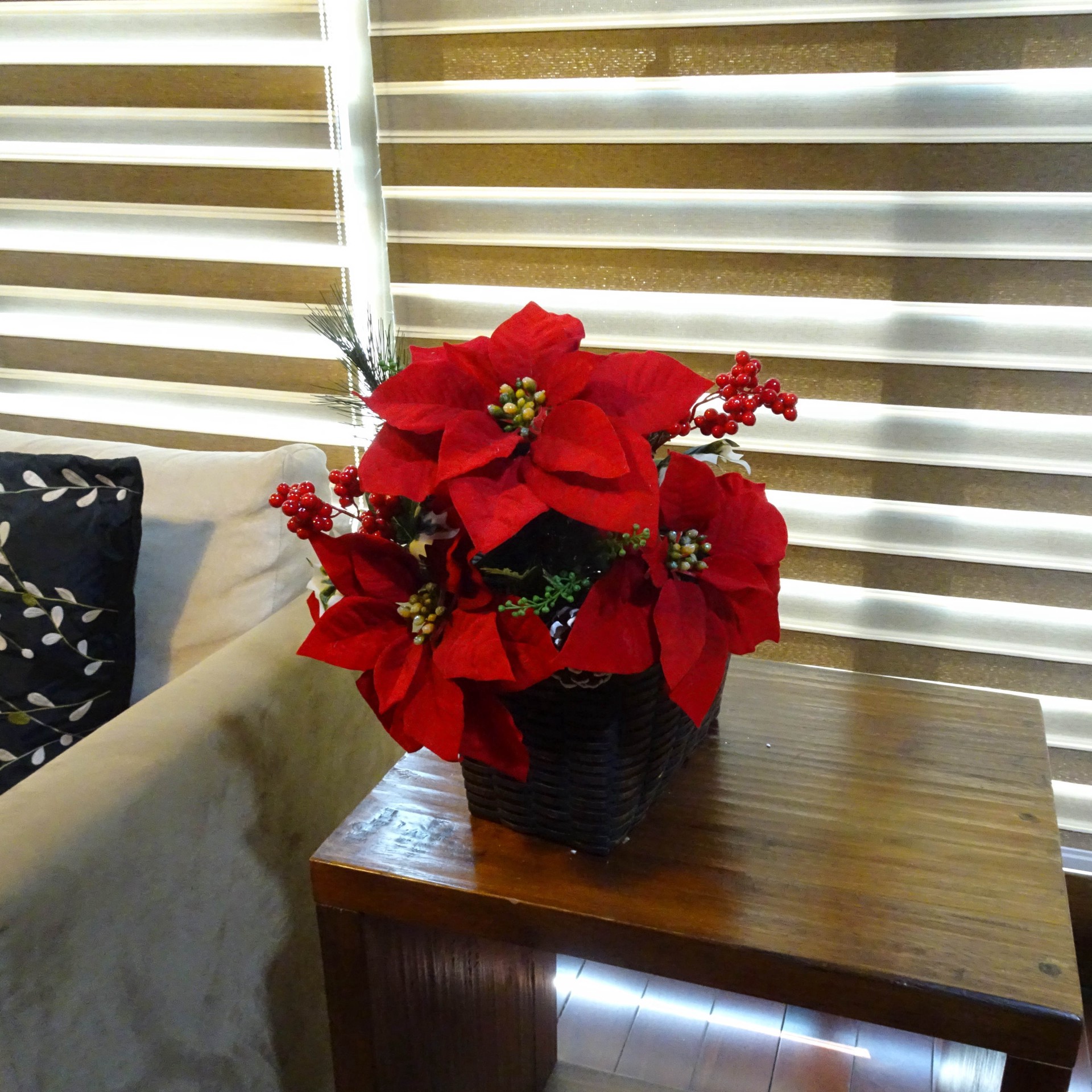 slide 2 of 3, 17" Red Poinsettia, Berry & Pinecone Deluxe Bush By Ashland, 11 in x 11 in x 17 in