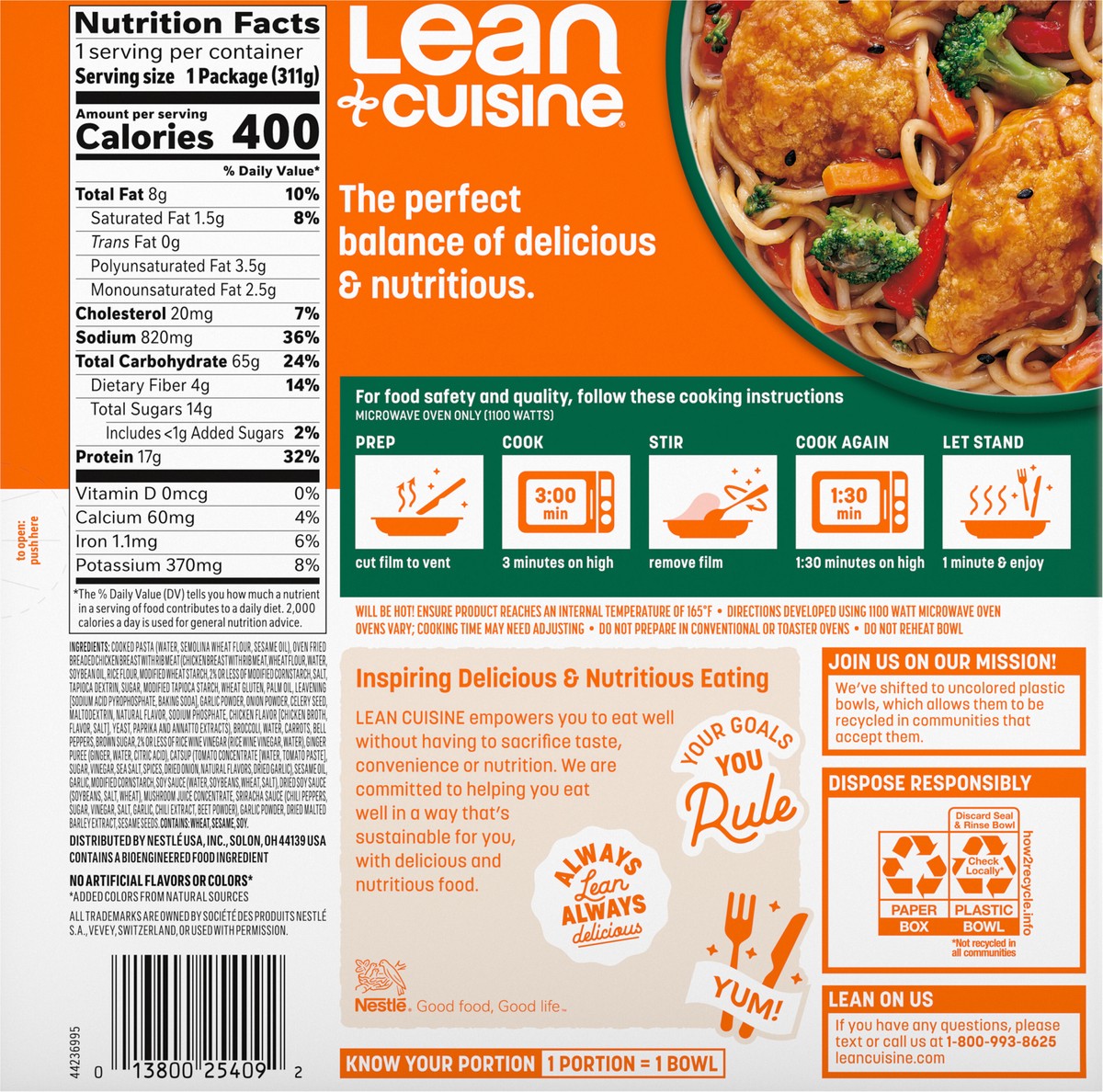 slide 4 of 15, Lean Cuisine Frozen Meal Savory Sesame Chicken and Vegetables, Balance Bowls Microwave Meal, Frozen Chicken Dinner with Veggies, Frozen Dinner for One, 11 oz