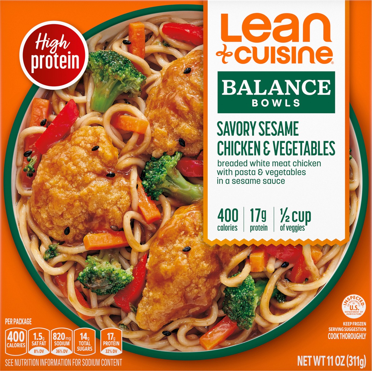 slide 12 of 15, Lean Cuisine Frozen Meal Savory Sesame Chicken and Vegetables, Balance Bowls Microwave Meal, Frozen Chicken Dinner with Veggies, Frozen Dinner for One, 11 oz