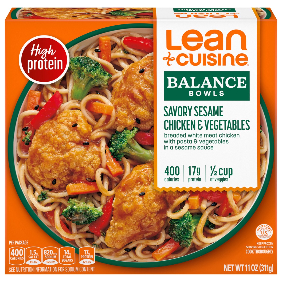 slide 2 of 15, Lean Cuisine Frozen Meal Savory Sesame Chicken and Vegetables, Balance Bowls Microwave Meal, Frozen Chicken Dinner with Veggies, Frozen Dinner for One, 11 oz