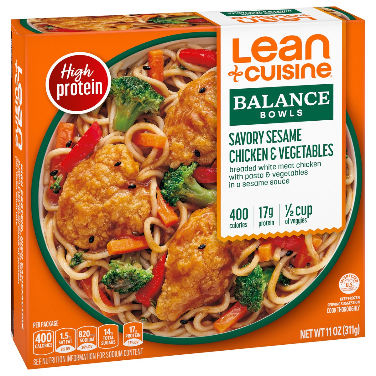 slide 5 of 15, Lean Cuisine Frozen Meal Savory Sesame Chicken and Vegetables, Balance Bowls Microwave Meal, Frozen Chicken Dinner with Veggies, Frozen Dinner for One, 11 oz