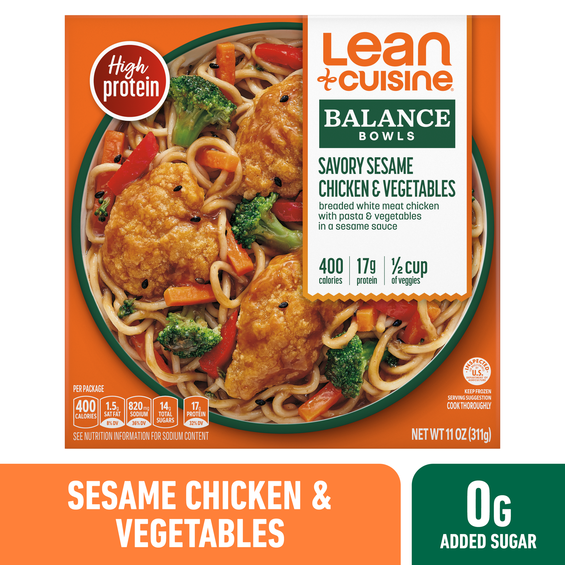 slide 1 of 15, Lean Cuisine Frozen Meal Savory Sesame Chicken and Vegetables, Balance Bowls Microwave Meal, Frozen Chicken Dinner with Veggies, Frozen Dinner for One, 11 oz