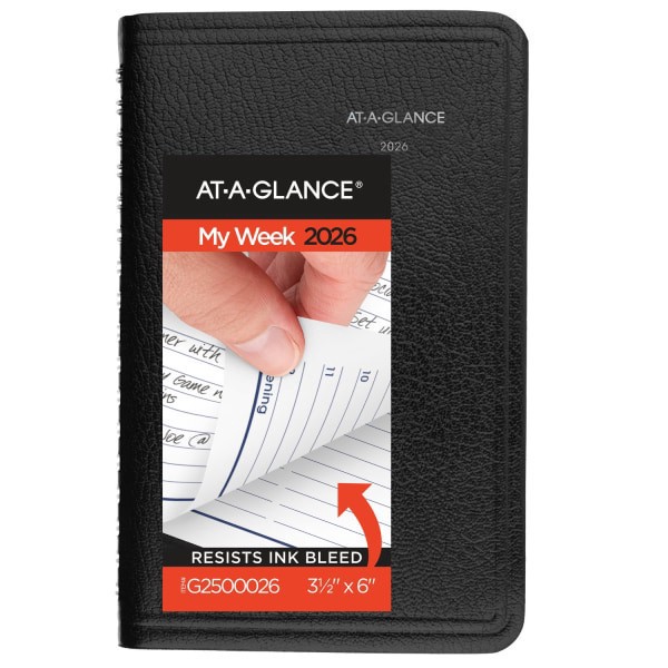 slide 1 of 8, AT-A-GLANCE® DayMinder® 2026 Weekly Appointment Book Planner, Black, Pocket, 3 1/2"" x 6"", 1 ct