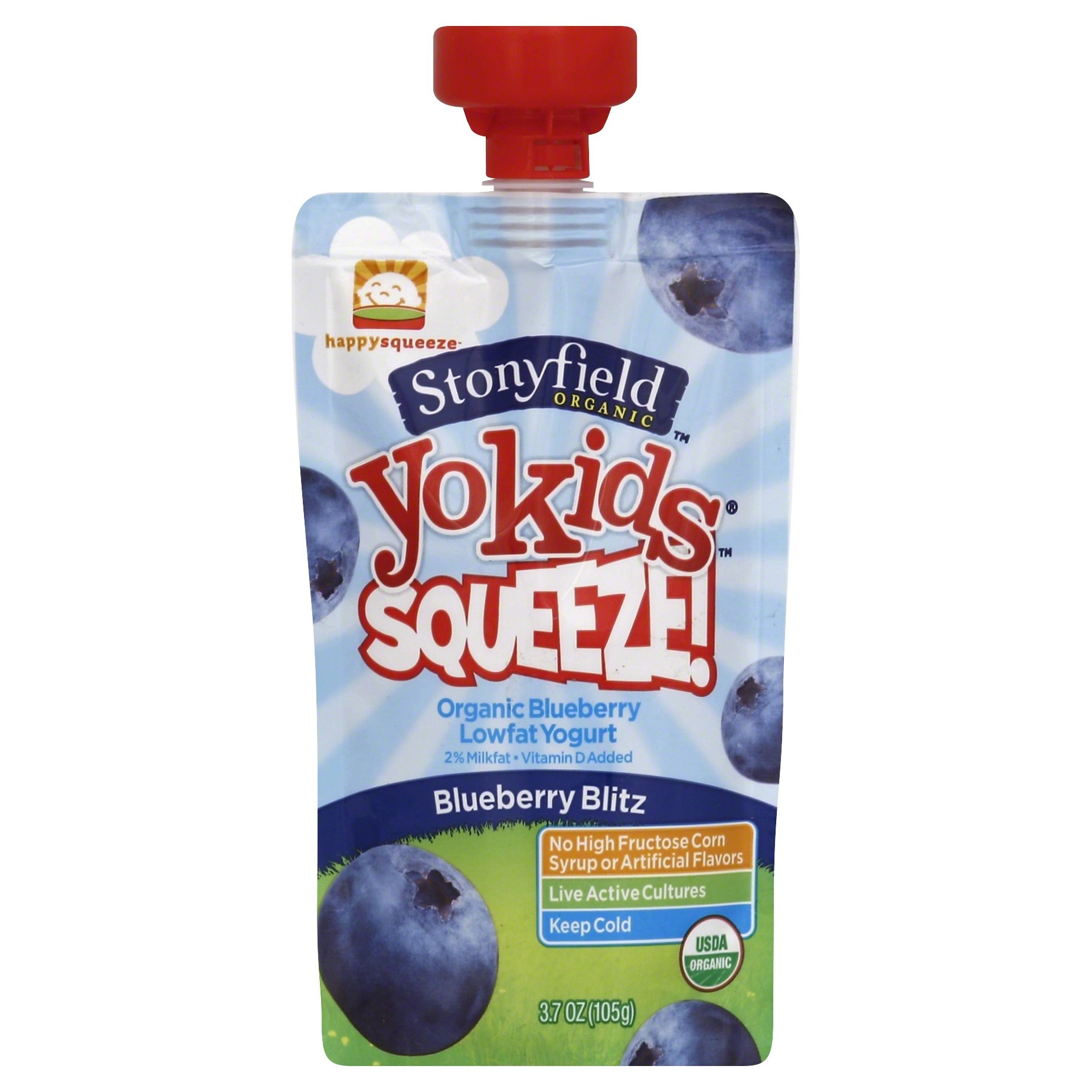 slide 1 of 1, Stonyfield Organic Stonyfield Farm Organic Yokids Squeeze! Yogurt, Lowfat, Blueberry, 3.7 oz