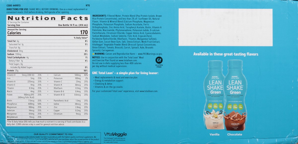 slide 11 of 13, GNC Total Lean Green Vanilla Lean Shake 12 ea, 12 ct