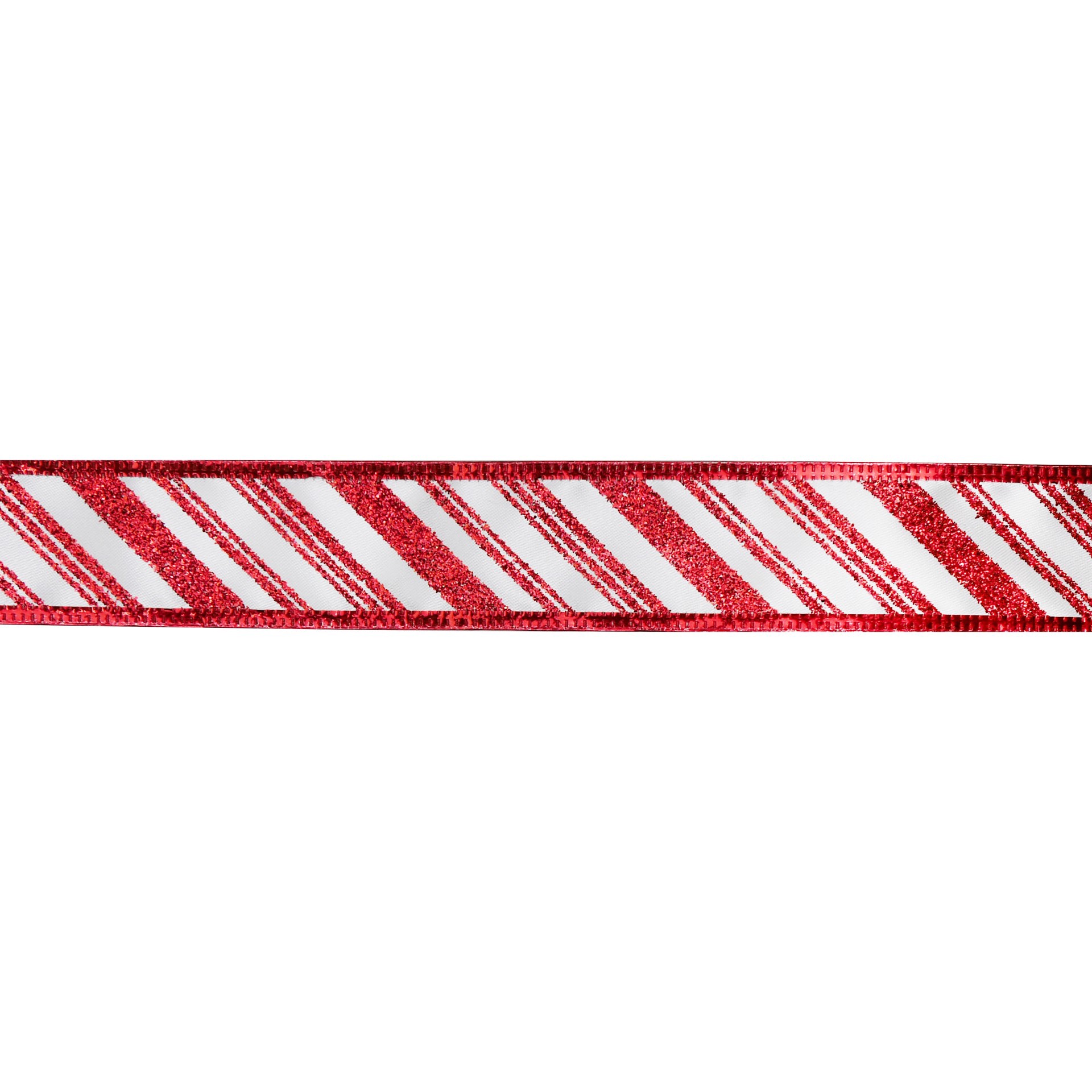 slide 3 of 3, 1.5" X 30ft. White & Red Glitter Diagonal Stripes Wired Ribbon By Celebrate It, 1.5 in x 30 ft