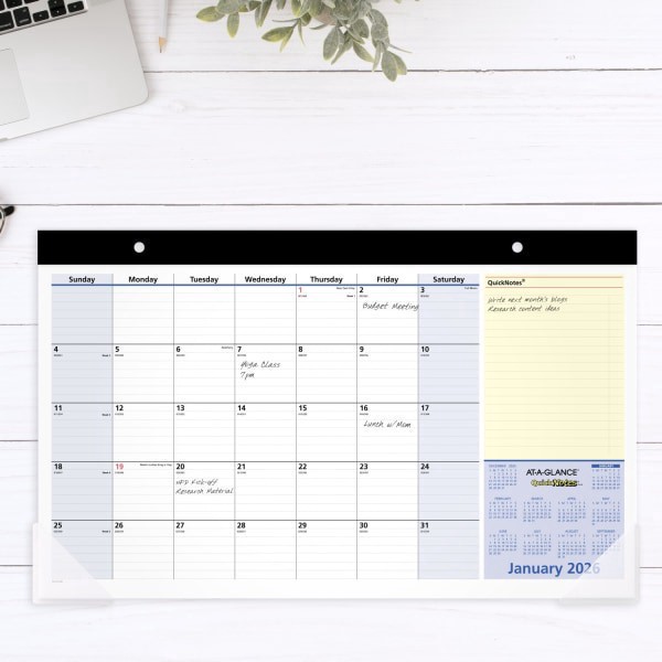 slide 4 of 8, AT-A-GLANCE® QuickNotes® 2026 Monthly Desk Pad Calendar, Compact, 18"" x 11"", 1 ct