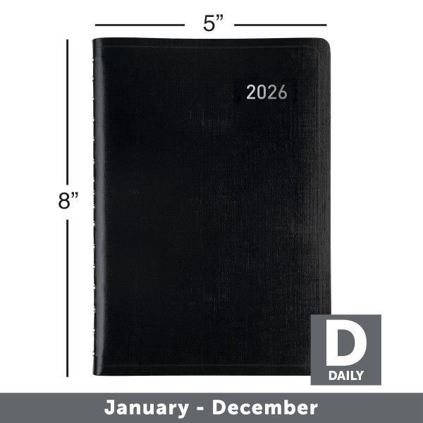 slide 2 of 5, Office Depot Brand Daily Planner, 5"" x 8"", Black, January 2026 to December 2026, OD00010026, 1 ct